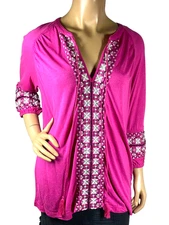 Unome By Simi Sue Fushia Top With Silver White Embroidery Size Small NEW