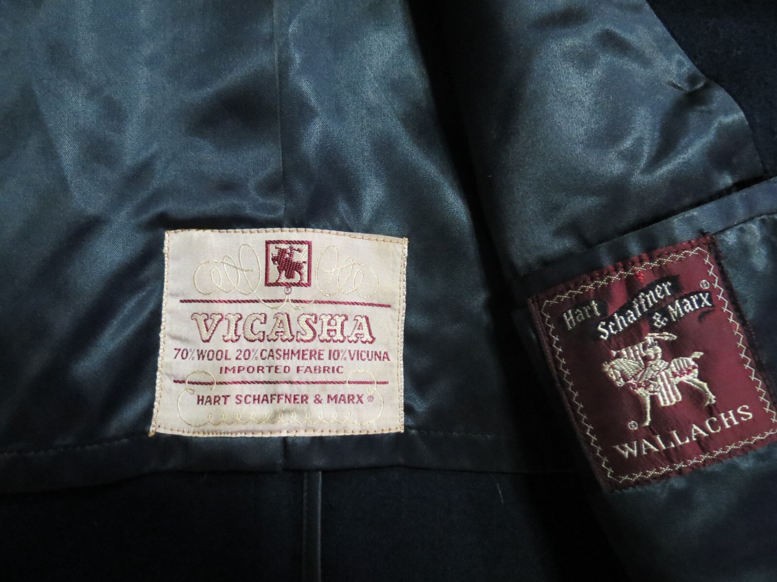 Rare VTG Union made Hart Schaffner & Marx Vicuna blend navy blue Overcoat 44 R image 3