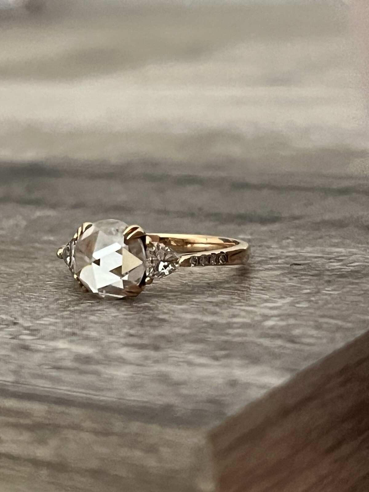 18K Solid Rose Gold Ring Rose Cut Moissanite Side… - image 6