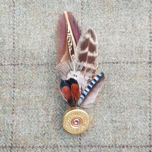 Pheasant jay feather brooch hat pin lapel pin cape pin buttonhole crystal boxed - Picture 6 of 9