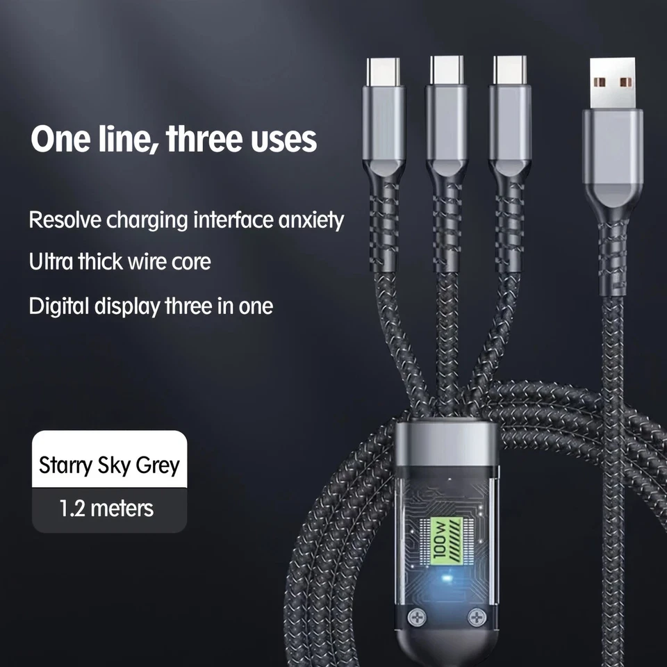 100W 3-in-1 Fast Charging Cable – Universal High-Performance Charger - Image 3 of 4
