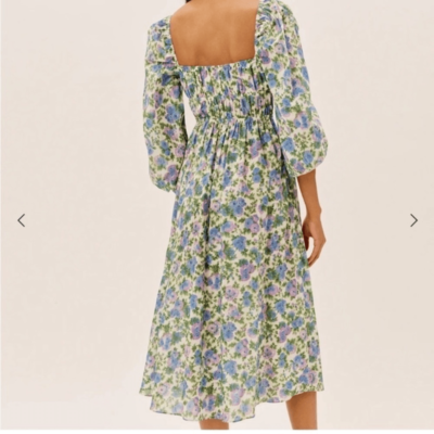for love and lemons bridget midi dress For Love & Lemons Bridget Midi White Green Dress Floral Puff Size S