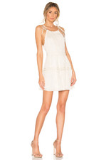 LOVERS FRIENDS Ivory White Metallic Stripe Embroidered Ruffle Mini Dress S  2/4