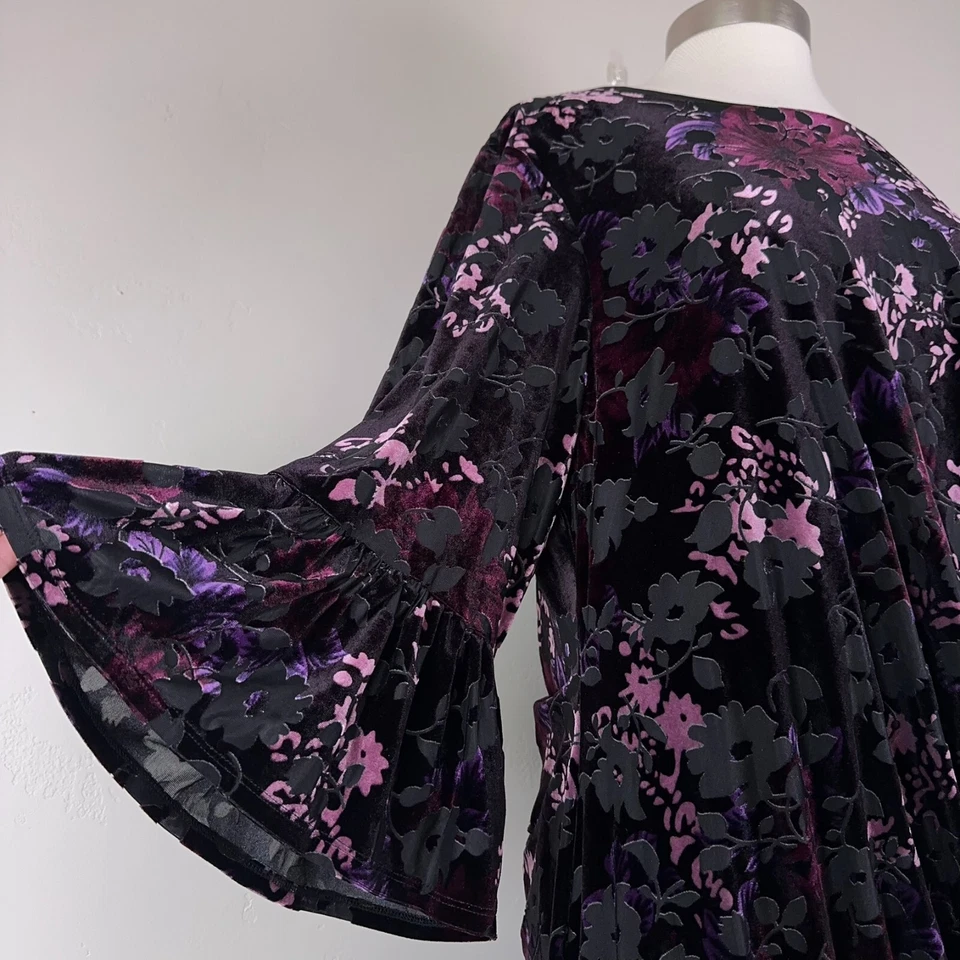 Adrianna Papell Women 22W Floral Velvet Burnout Sheath Purple Velour Bell - Image 4 of 4