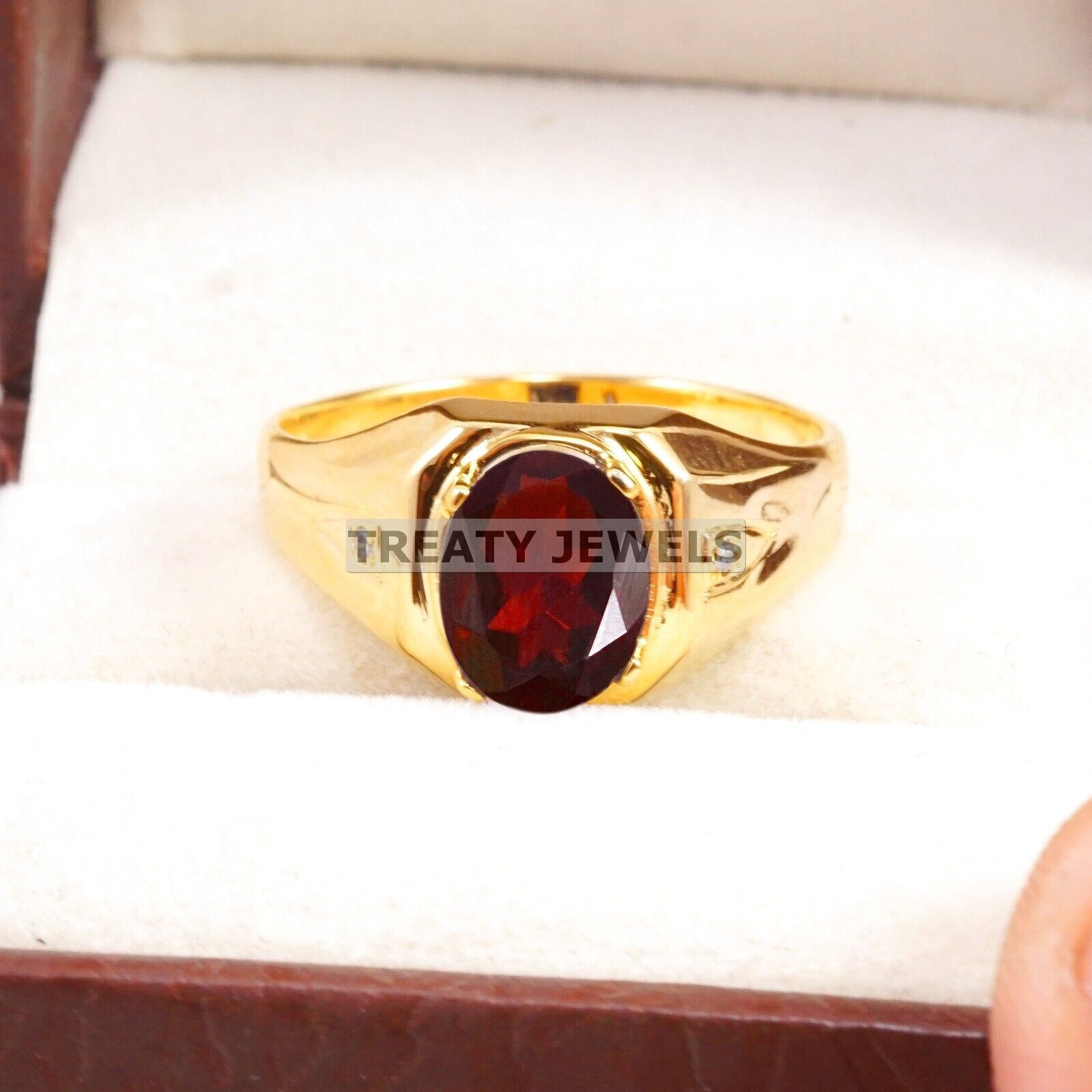Garnet Oval Cut With 925 Sterling Silver Gold Plated Ring For Men's #B98 *