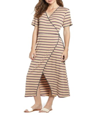 Women's All in Favor Stripe Wrap Dress, Size Large - Red