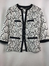 Field Manor Women Button Up Jacket Size Medium/White/Black-Embroidered & Trimmed