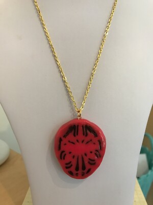 Red & Black Primo Sculpey Clay Abstract Pendant on an 18'' Gold Plated Chain