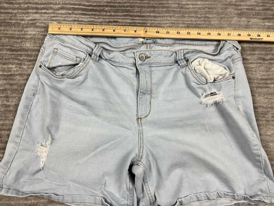 Pantalones Cortos Route 66 Mujer 18 Azul Mezcla de Algodón Lavado Claro Elastizados Envejecidos Relajados Foto 4 de 4