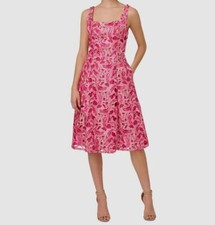 Adrianna Papell Women's Pink Tonal Lace Square Neck Sleeveless Dress Size 2