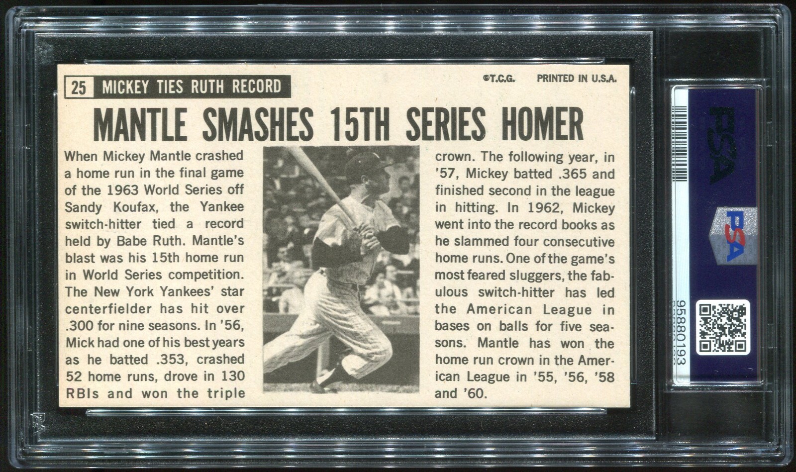 1964 Topps Giants #25 Mickey Mantle HOF PSA 7 NM Near Mint New York Yankees view 2