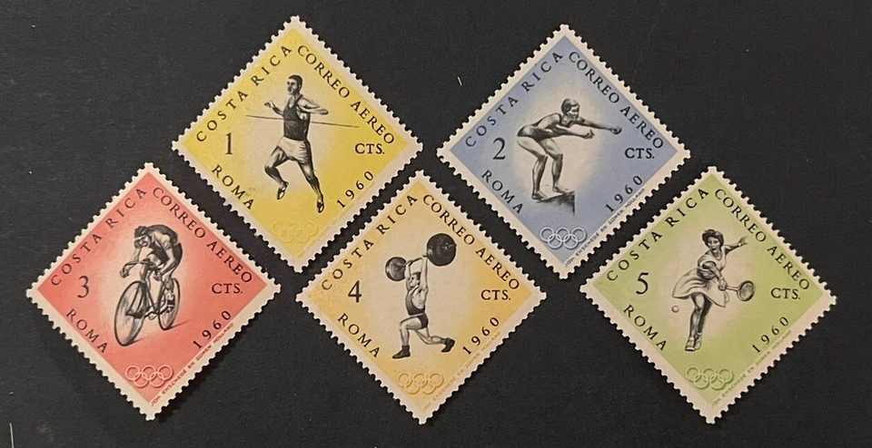 旅行邮票:哥斯达黎加航空邮件邮票斯科特 #C303-C307 短套装完好 MOGH — 第 2/4 张图片
