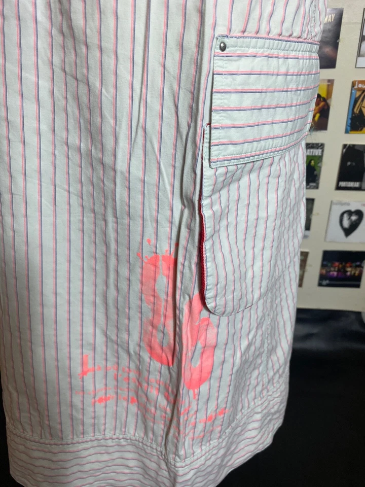 Vintage 90's Y2K Cop copine maxi white striped pink skirt pockets numbers tie - Image 4 of 4