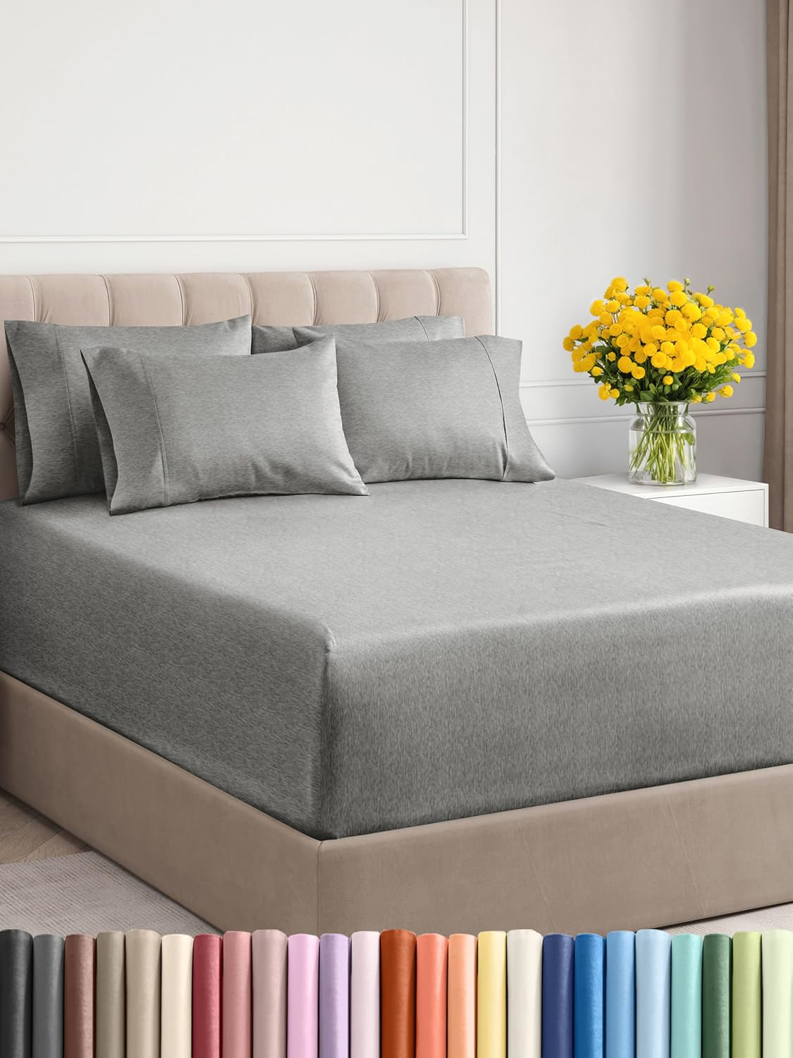 Extra Deep 6-Piece Cooling Soft Heathered Grey Full Sheet Set