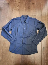 VSKA Men's Navy Blue Long Sleeve Button Up Dress Shirt