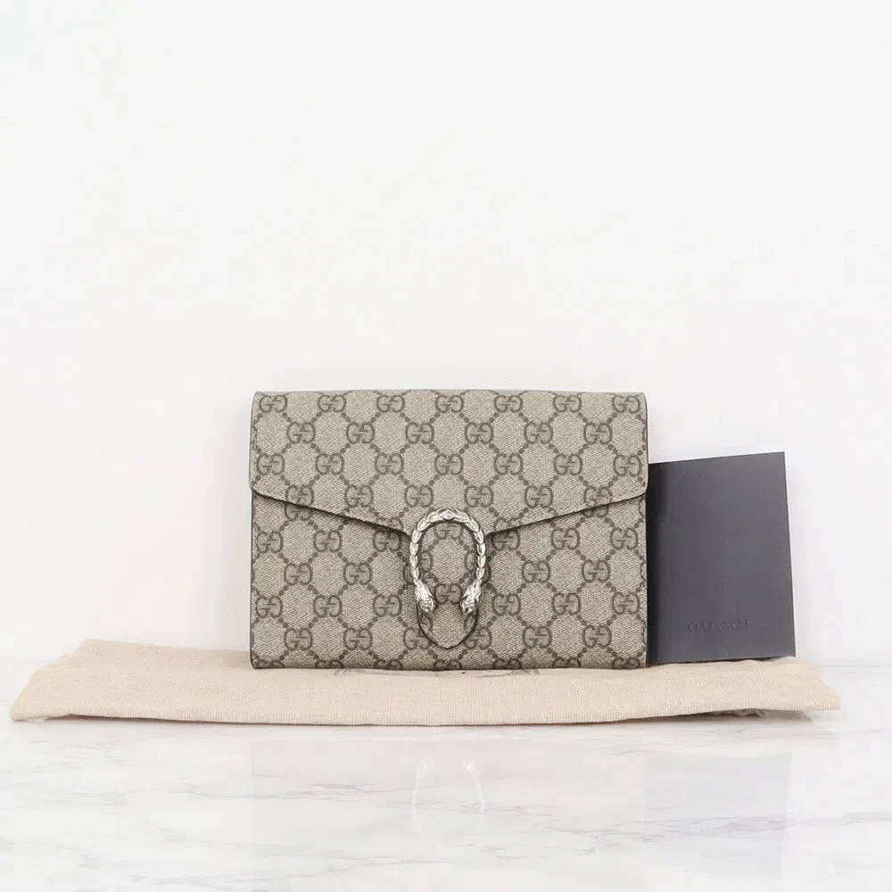 Gucci GG Supreme Dionysus PVC et cuir chaîne portefeuille beige 401231