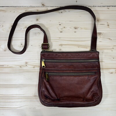 Fossil Explorer Crossbody Purse Mahogany Brown Leather Messenger