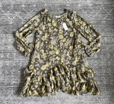 By Together Womens S Dress Brown Floral Knee Length Long Sleeve Ruffle NWT L5