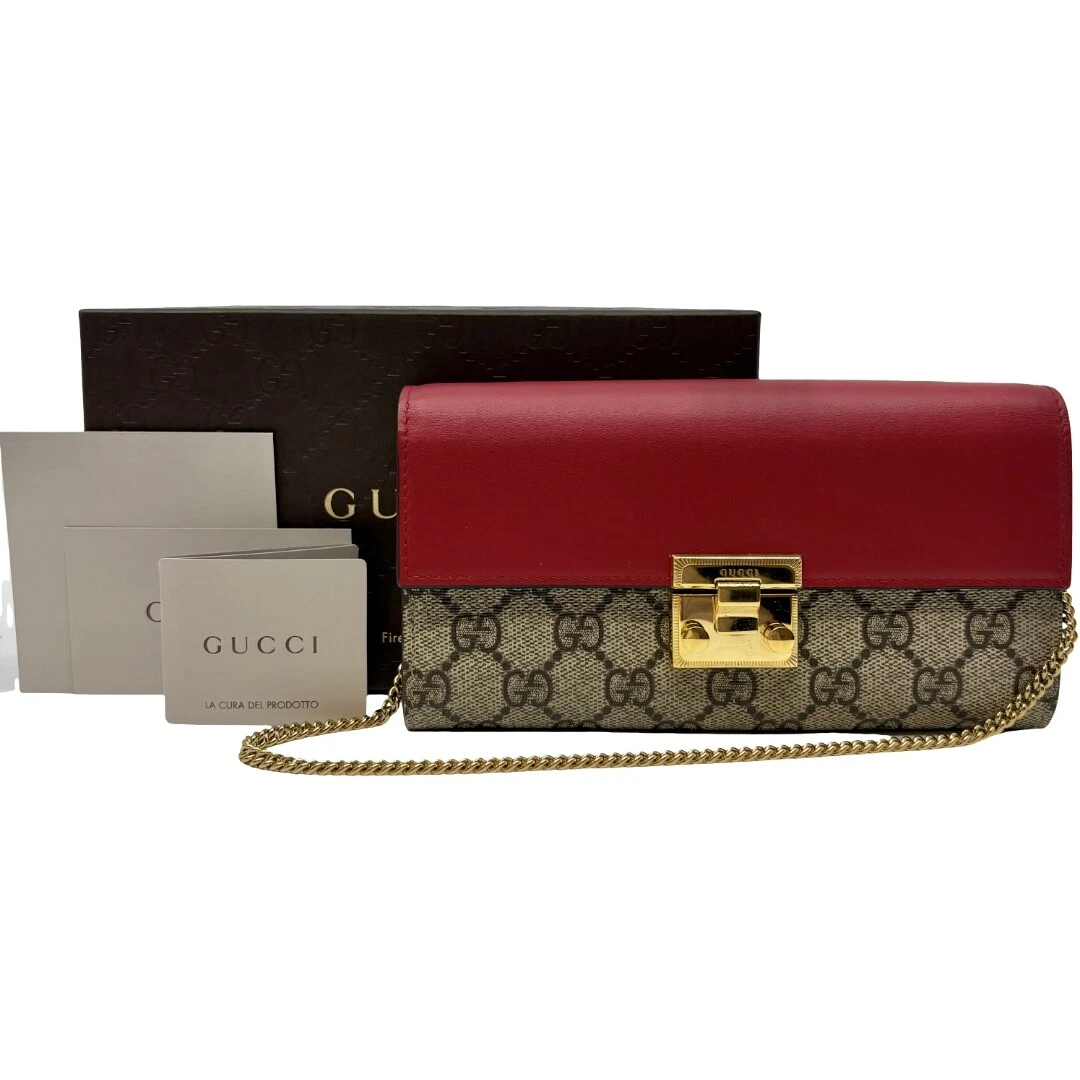 Authentique portefeuille chaîne cadenas GUCCI GG Supreme 453506 rouge PVC #36635143