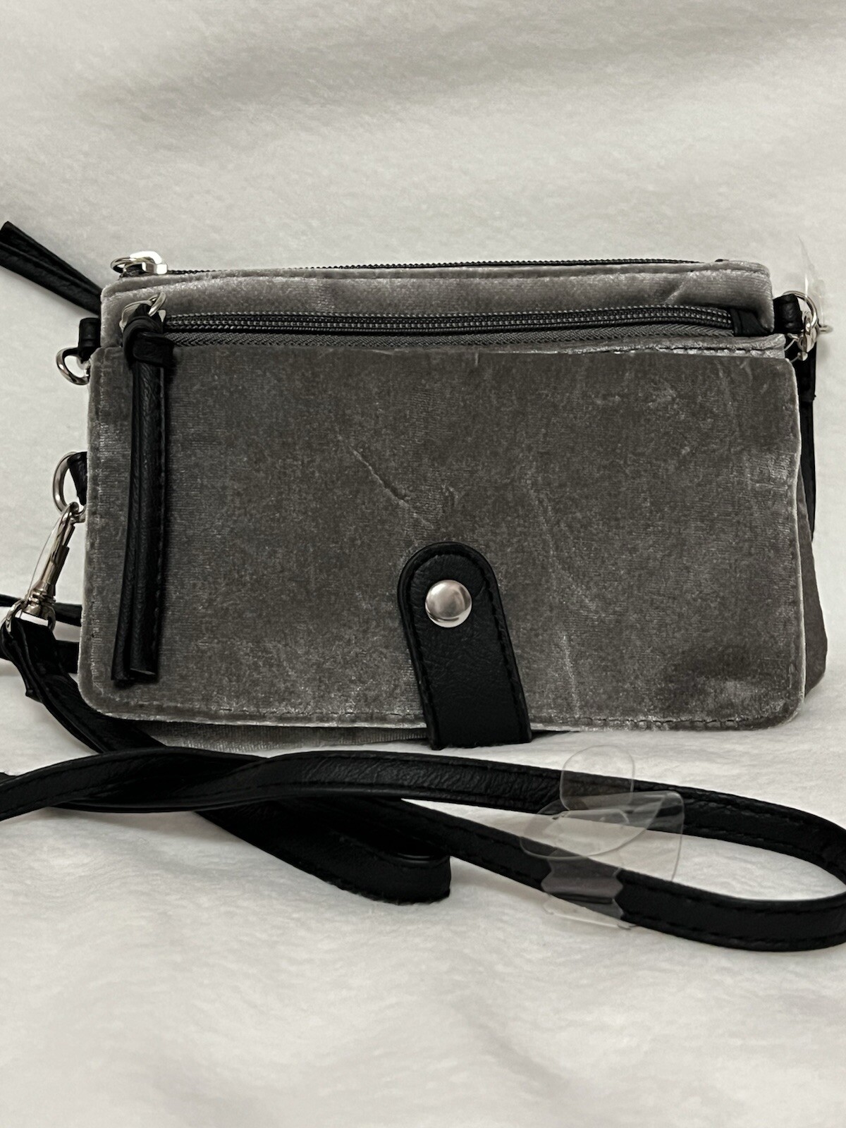 Women's Small Gray Velvet Crossbody Bag with Wristlet and Card Holder