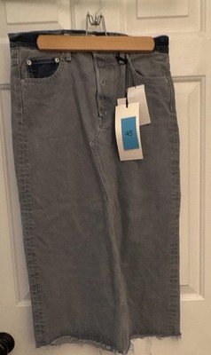 MOUSSY Gray Denim Cotton Midi Skirt Button Fringe Pockets Solid Women S NWT