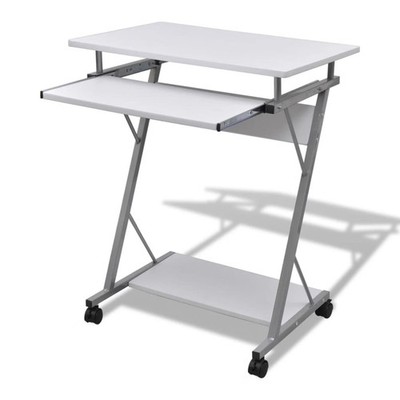 Computer Desk White Particle Board Compact Pull-Out