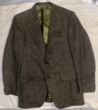 Men  s Vtg 60  s University Hall Wool Tweed Green Brown Stripe Blazer Sz 38 Slim