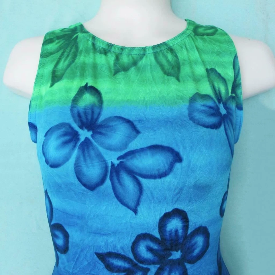 Gymnastics Leotard Girls sz CL Child 12 blue & green shades floral design NEW c- - Image 2 of 4
