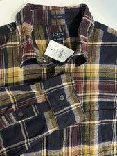 J Crew Mens Flannel Shirt L NWT Plaid Long Sleeve BU178 Button Collar Cotton