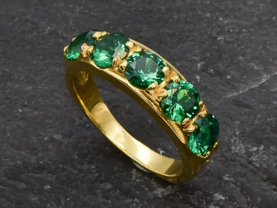 2 Ct Round Lab Created Emerald & Diamond Anniversary Ring 14k Yellow Gold Plated - Image 4 of 4