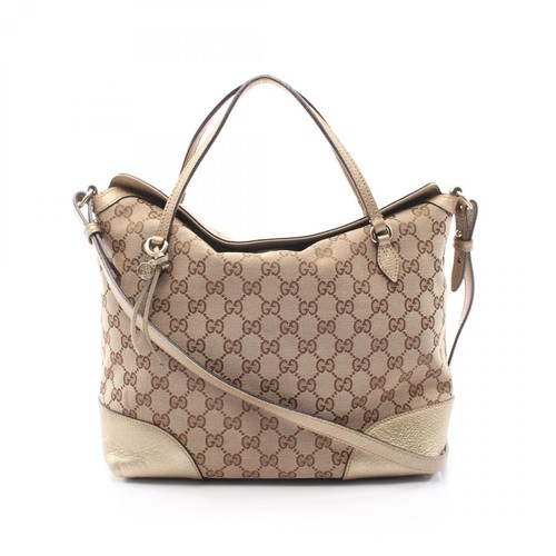 Gucci Brie GG Canvas 2-Way Handbag Beige Leather Gold Metal 353120