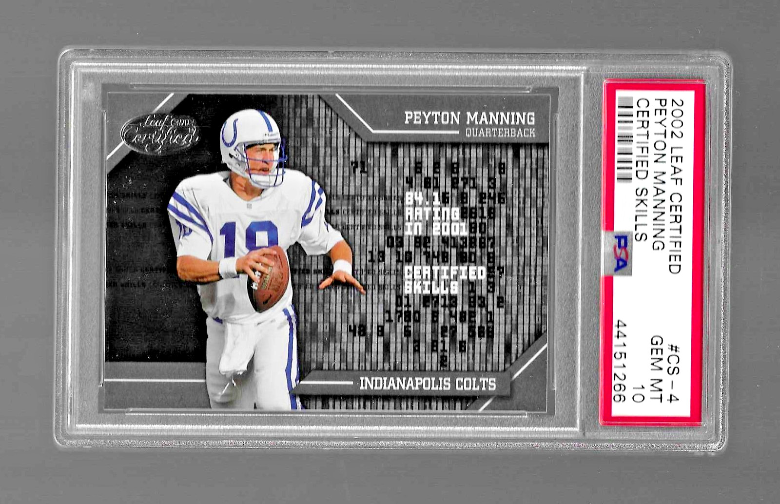 2002 LEAF CERTIFIED SKILLS FOOTBALL CARD #CS-4 HOF PEYTON MANNING PSA 10 POP 1 view 1