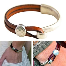 Men’s Bracelet Leather Cuff Bracelets Wrap Studded  Double Strand Wrist Chains