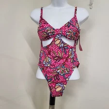 Tabitha Brown For Target One Piece Swim Suit Size XS Hot Pink Floral Cheeky NWT 