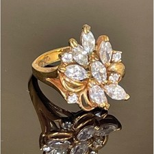 925 STERLING SILVER VERMEIL 15 CARAT CZ COCKTAIL RING SIZE 5 SKY