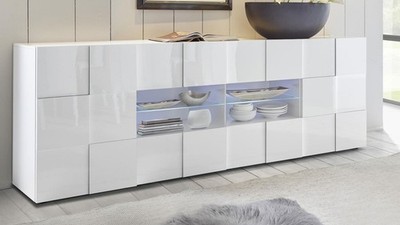 Sideboard Dama 3 Anrichte Kommode 241 cm in weiß Hochglanz lackiert 3D Optik