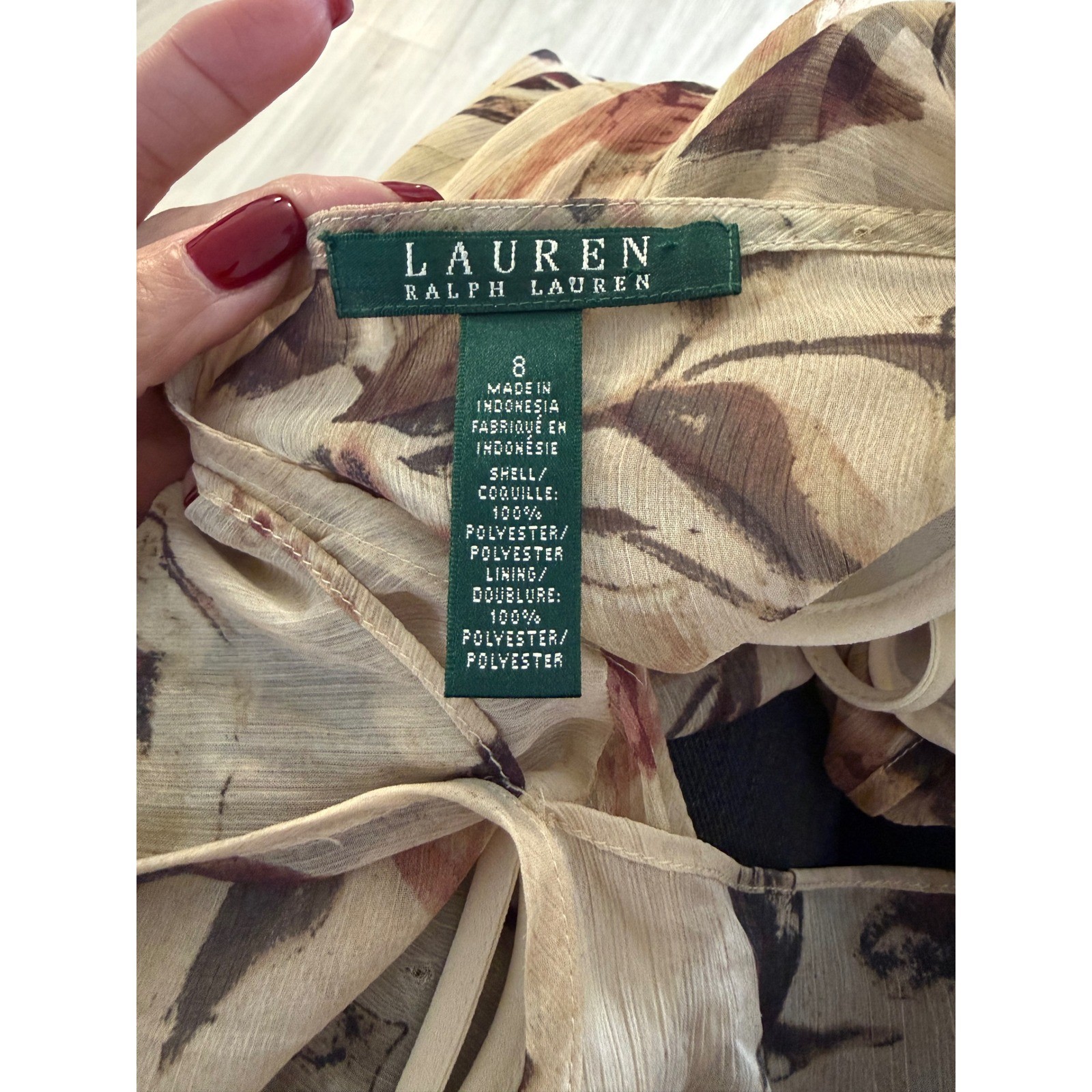 Lauren Ralph Lauren Floral Chiffon Flutter Sleeve Drop Waist Midi Dress Tan 8 thumbnail 2