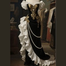 luxury Medieval Vintage Prom Dress Black and White Birthday Party Prom Gowns