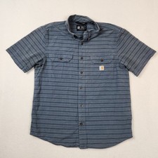 Carhartt Shirt Mens Medium Striped Short Sleeve Button Up Loose Fit Workwear