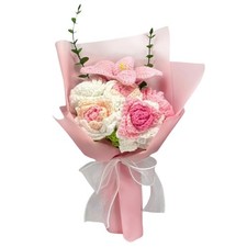 Crochet Flower Bouquet 6 Flowers Knitted Roses Graduation Mother Day Pink Big