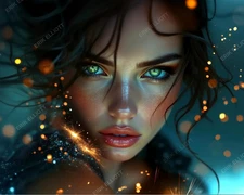 8X10 Photo Art Print - Fantasy Girl Captivating Green Eyes & Red Lips Portrait