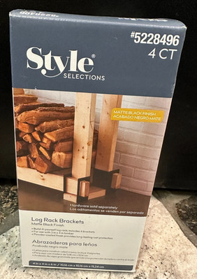 Style Selections Log Rack Brackets Matte Black Finish-4 Count UPC 093432010754