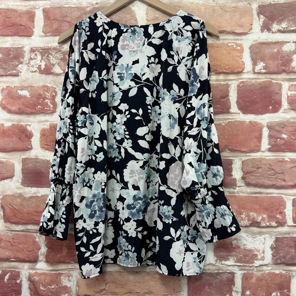 Blusa túnica manga larga estampado floral azul marino grande Jill para mujer Foto 4 de 4