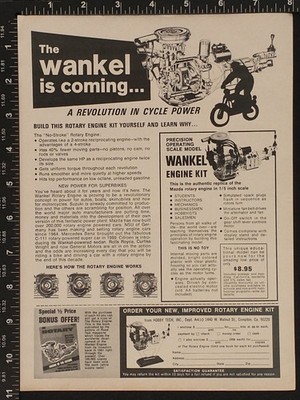 Vintage 1973 Wankel Engine Print Ad Display Art Hobby Tech Inc
