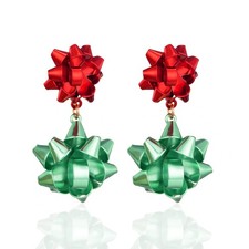 Christmas Earrings Holiday Xmas Bow Earring for Women Red Green Festive Bow Drop