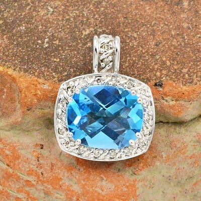 14k Weißgold Diamant & Topas Edelstein Anhänger