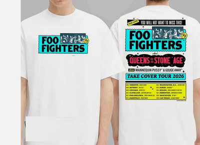 RARE!Foo Fighters Event Poster Take Civer Tour 2026 Dates List Two Sided T-Shirt