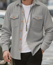 Herren Langarm Hemd, Größe M Grau Cord Neu Ungetragen OVP