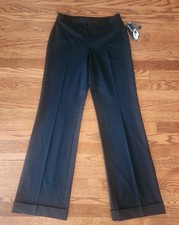 NEW Nine West Cyndi Black Flat Front Stretch Wide Leg Long Cuffed Pants Size 4
