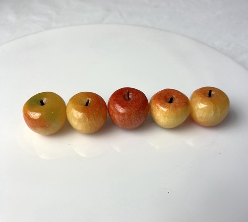 Alabaster Stone Fruit Cherries 5 Red yellow White Wire Stem Vintage Italy - Picture 2 of 6